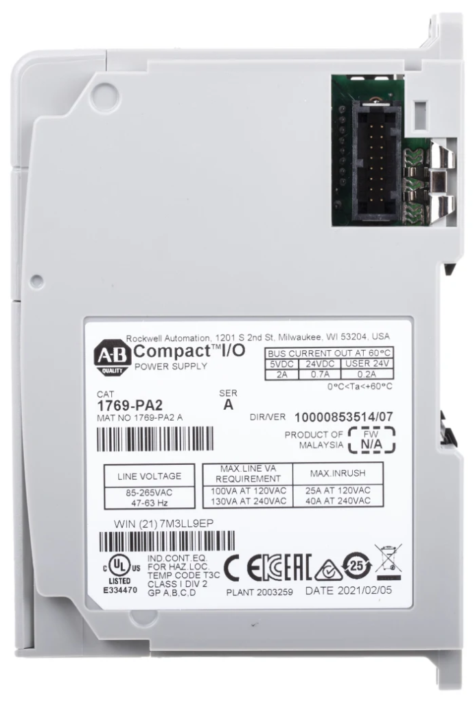 1769PA2 , AllenBradley, CompactLogix Power Supply, voltage range of