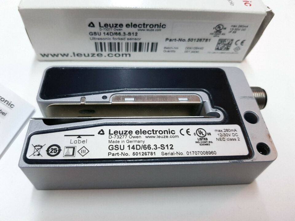 Gsu 14d 66.3-s12, Leuze Electronics, Ultrasonic Sensor, Label Fork 